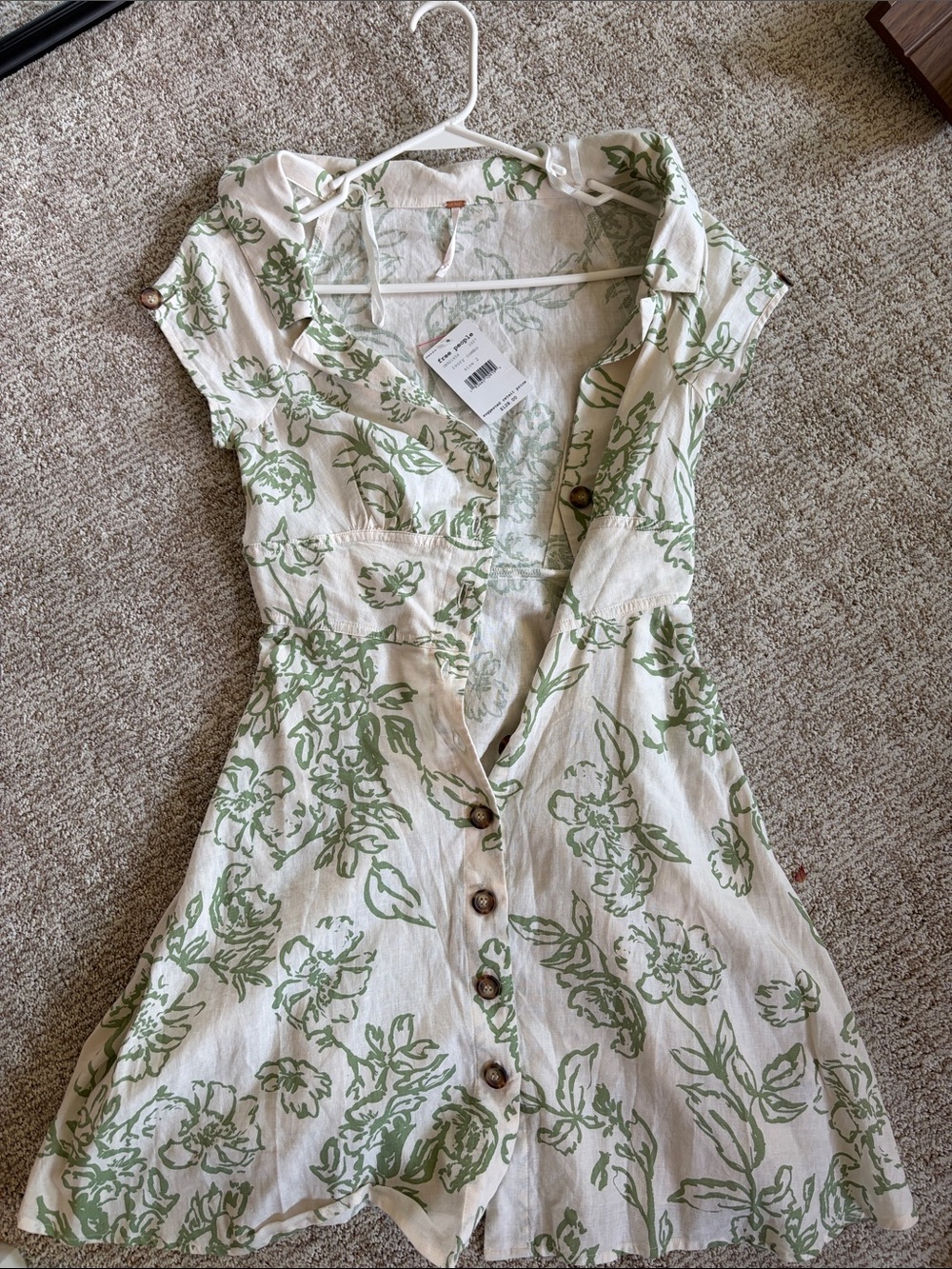 NWT Free People A Thing Called Love Green White Floral Button Front Dress 2